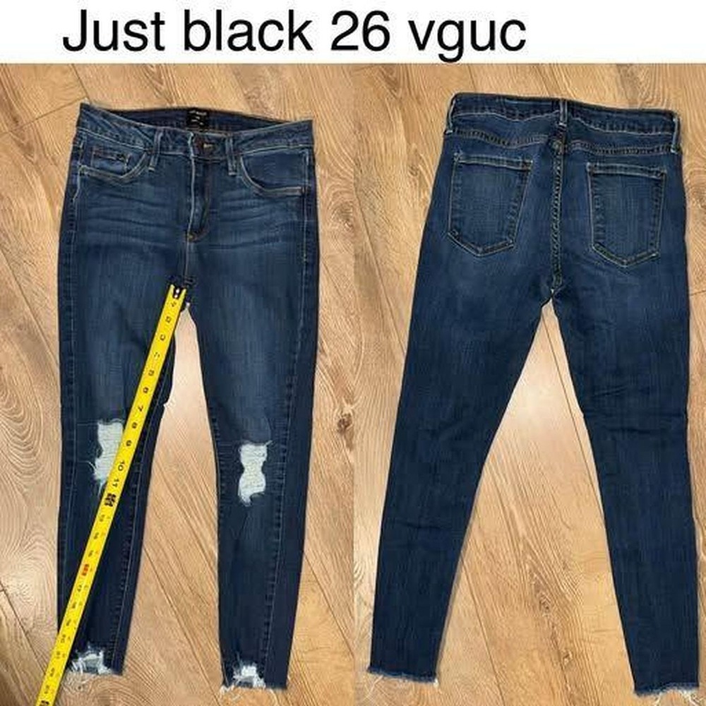 Just Black Denim Skinny Jeans 26 Dark Wash Distressed Ripped Knee Raw Hem Blue